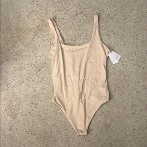 Beige Auden Scoop Neck Thong Bodysuit, NWT